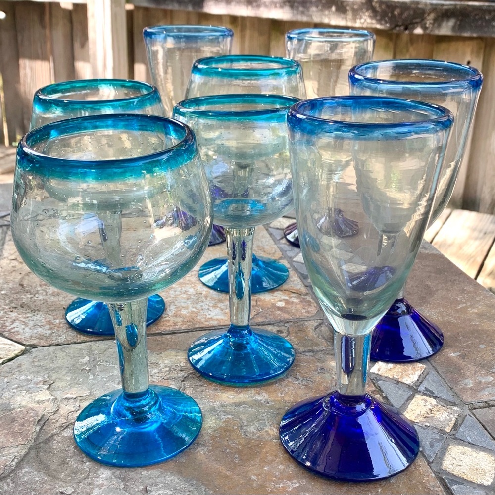Mexican Blown Glass wine/margarita glasses